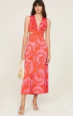 Thakoon Collective Cutout Midi Dress in Red Size 4